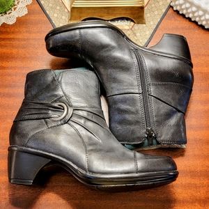 Clarks Black Leather Side Zip Ankle Boots